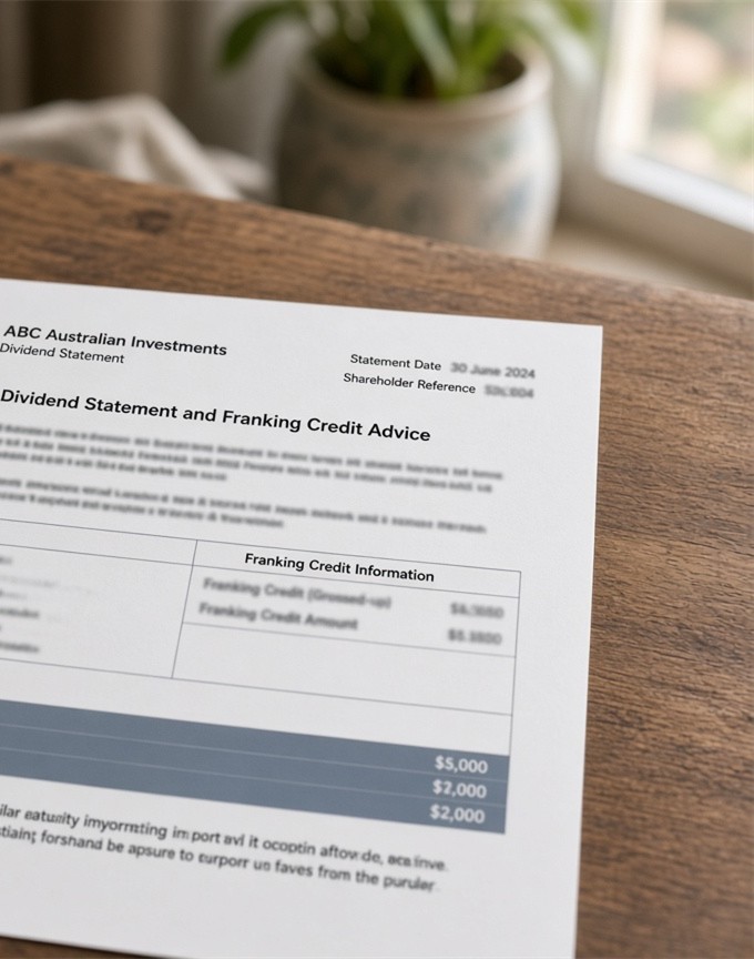 Dividend and franking paperwork for retirement planning
