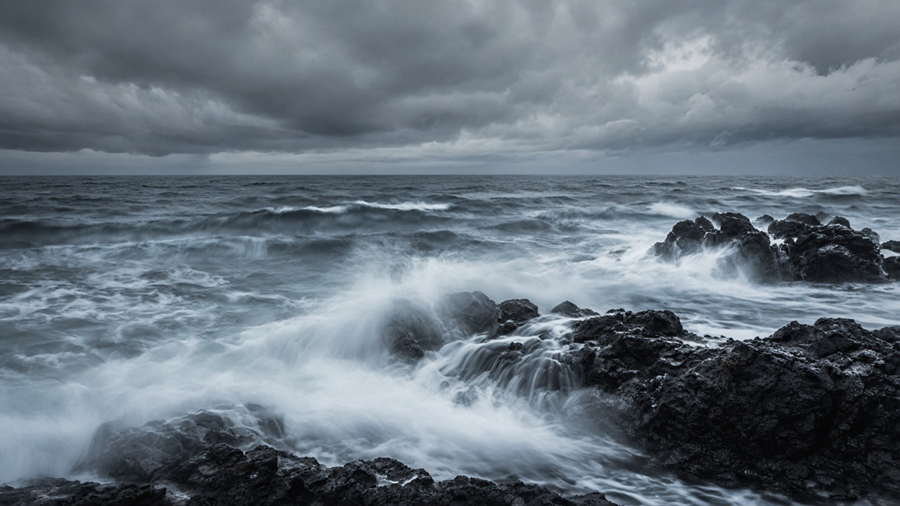 Storm waves on coastline