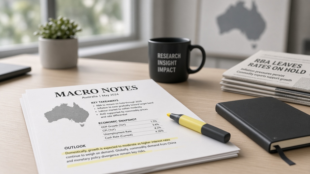 Macro and mandate research notes on a desk